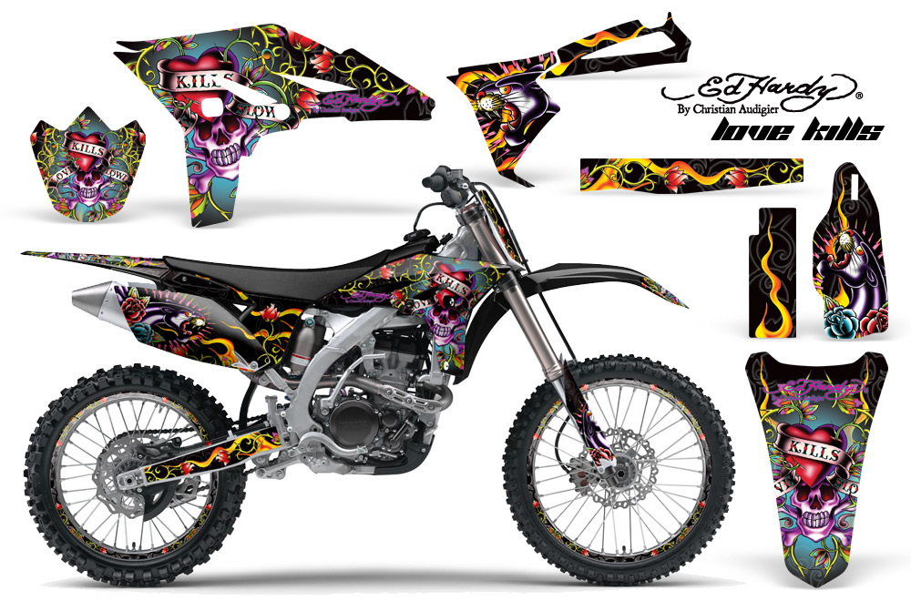 Yamaha YZ250F 2010 Graphics Kit ED HARDY-LOVE KILLS-BLACK-NP